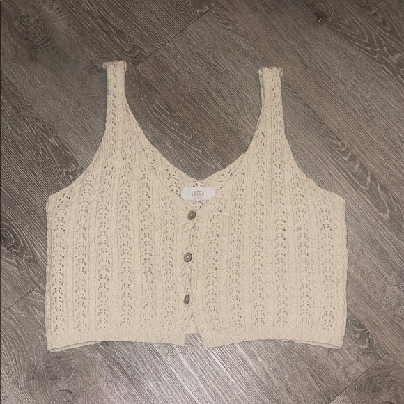 lucca Tops - Luca loose knit sweater button up Cream Knit Women's Tank Top large